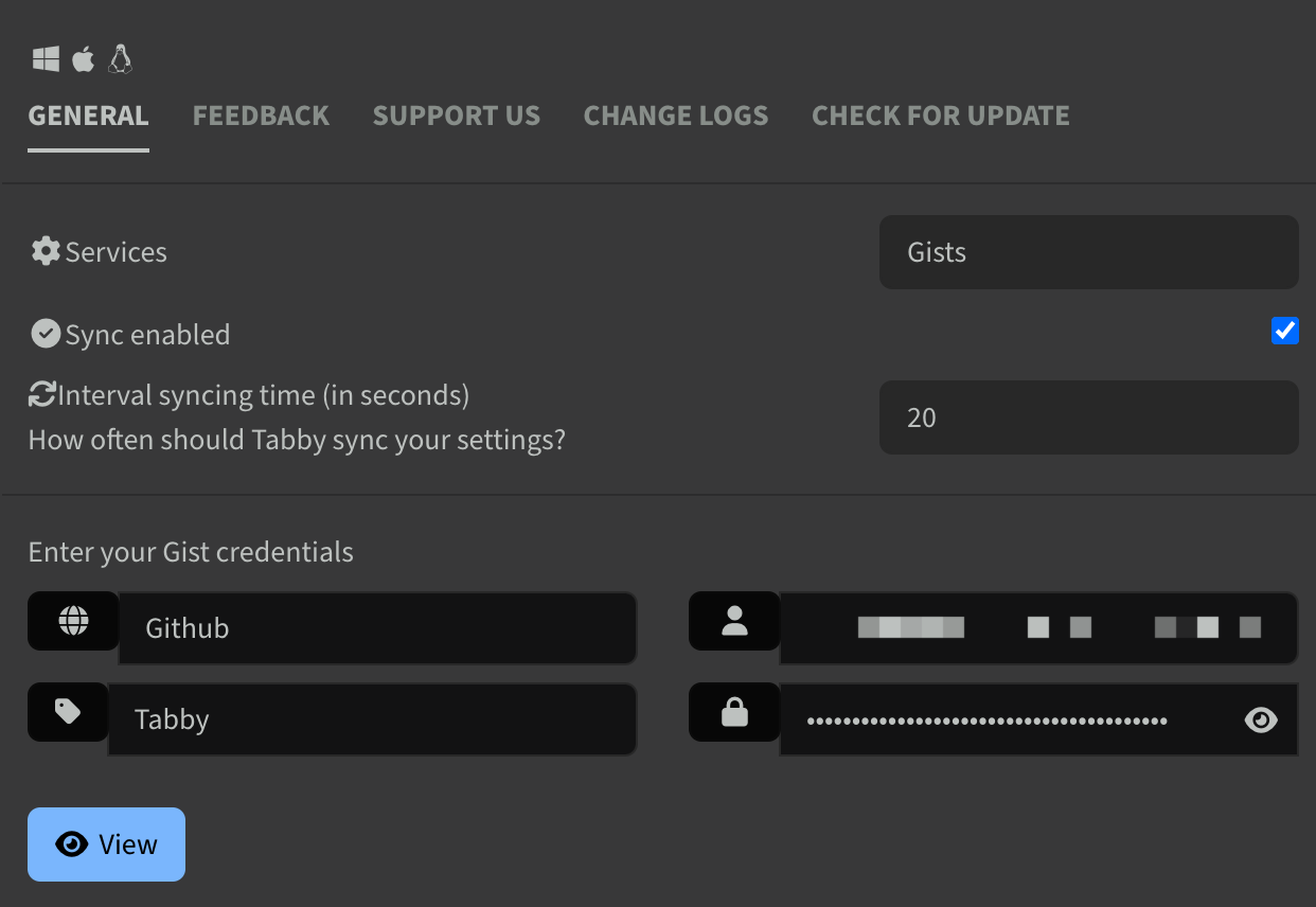 配置 cloud-settings-sync Tabby