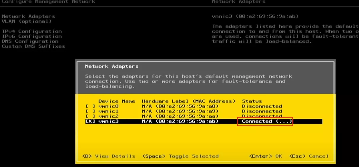 配置管理口 install ESXi